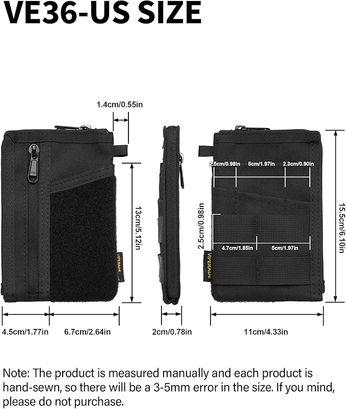 VIPERADE VE36 EDC Pouch Pocket Organizer, Slim EDC Pocket Organizer with Zipper, Tactical Pouch for Flashlight, Multitool, Pen, Notebook, Compact EDC Gear Pouch