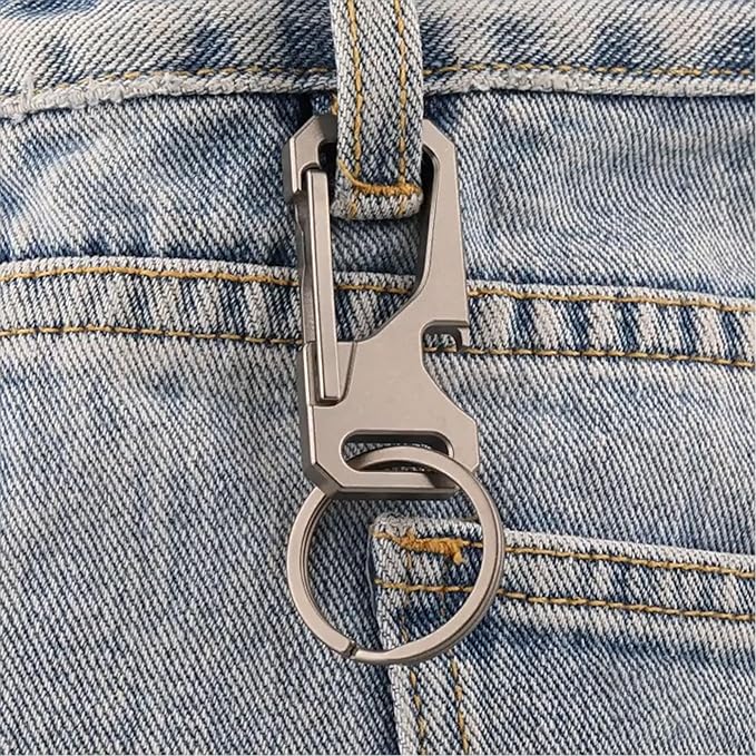 Titanium Carabiner Keychain for Men, Heavy Duty Key Ring Clip with Bottle Opener, EDC Multitool Holder for Keys Belt
