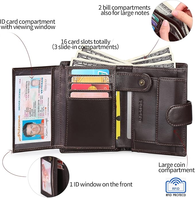 SENDEFN Men's Wallet Genuine Leather Bifold RFID Blocking Wallets for Men Credit Card Holder with Coin Pocket