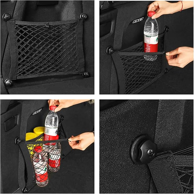 Universal Mesh Cargo Net for Car Trunk Storage,2 Pack Elastic Small Cargo Net Pocket Organizer Pouch Bag,Stretchable Automotive Cargo Nets with 8 Pieces Mounting Screws and Hooks for RV,SUV,Boats,Home