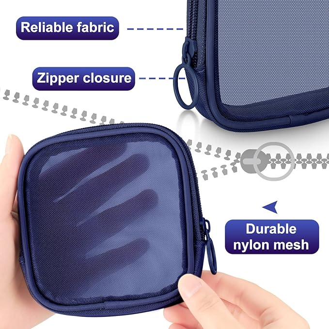 Weewooday 4 Pcs Mesh Makeup Bag Mesh Cosmetic Bag Travel Toiletry Pouch with Zipper Mini Makeup Cosmetic Purse for Daily Accessory(Small,Navy Blue)