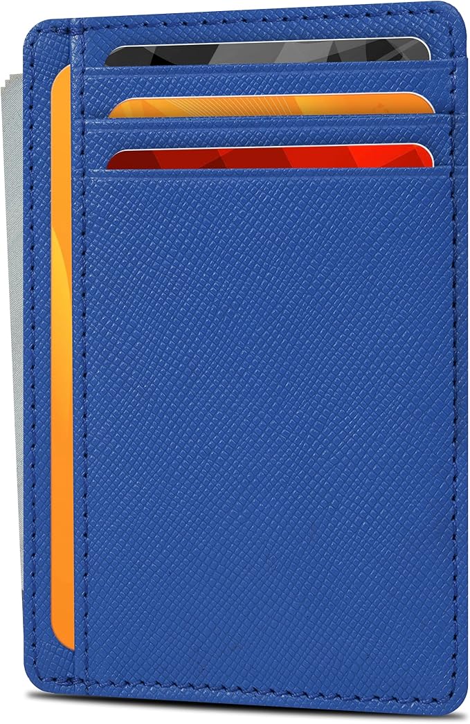 Real Leather Slim Minimalist Wallet for Men and Women -RFID Blocking Front Pocket Thin Credit Card Holder Stylish Wallets (Royal Blue)