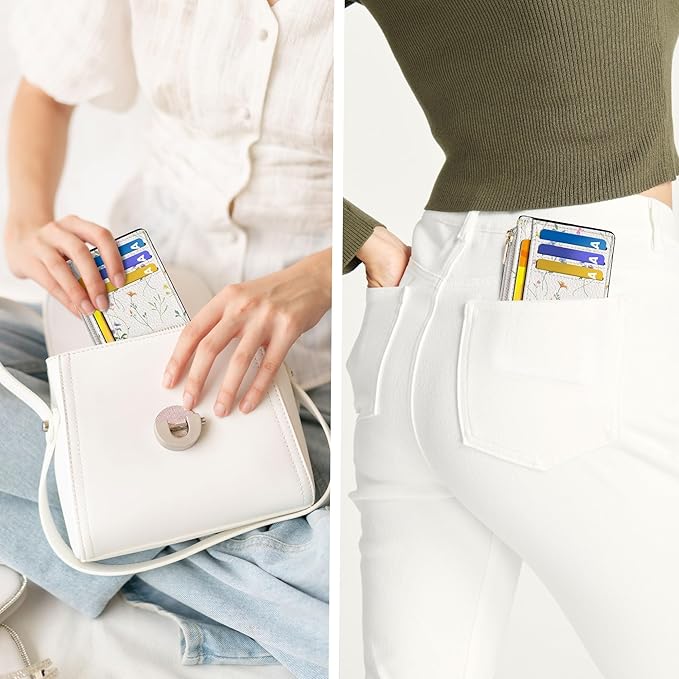Tipmile Credit Card Holder for Women Slim Minimalist Front Pocket RFID Blocking Wallet Small Compact Card Case with ID Window, Ditsy Floral