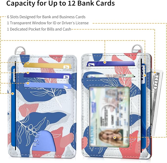 Mayski Slim Wallet, Credit Card Holder for Women, Minimalist Front Pocket RFID Blocking Card Cases, Small Wallet Women Men(Leaves1)