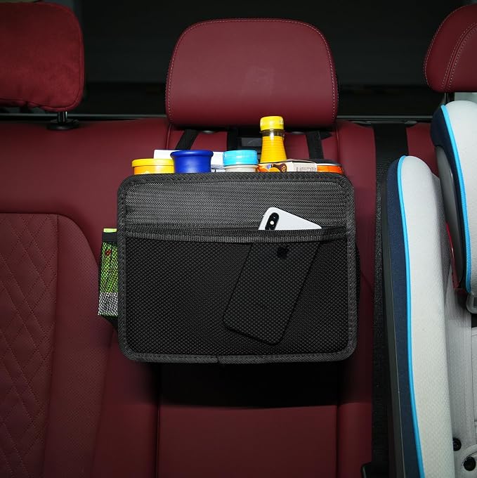 Car Seat Back Organizer Hanging Bag [2025 UPDATED] Foldable Backseat Storage Caddy with 5 Compartments & Adjustable Straps, Fits for Front/Back Headrest, Ultra-Durable - Black