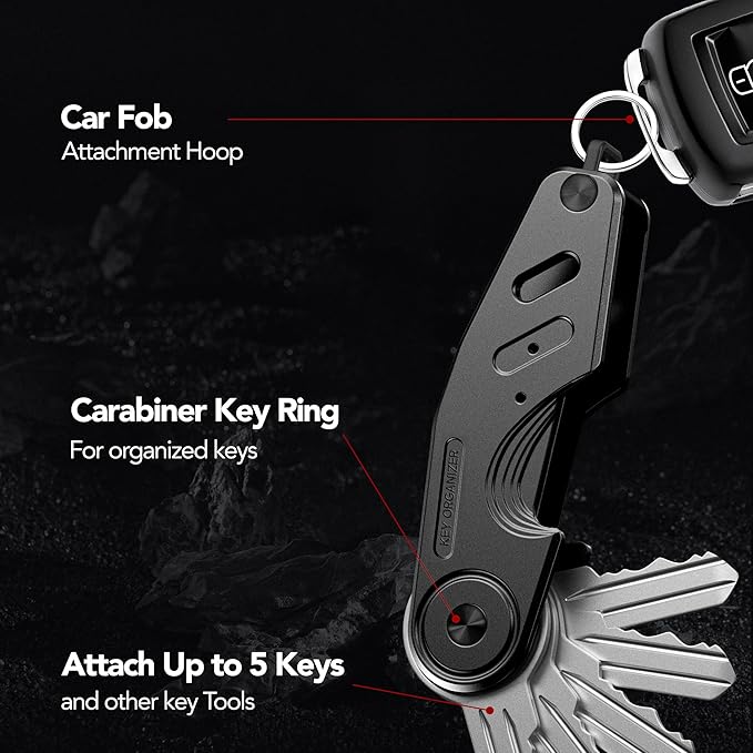 Key Organizer Compact Key Holder, Minimalist Clutter-Free EDC Smart Keychains, Metal Car Key Chain Secures 2-6 keys