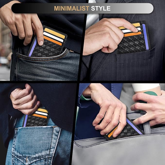 Travelambo Front Pocket Minimalist Leather Slim Wallet RFID Blocking Medium Size
