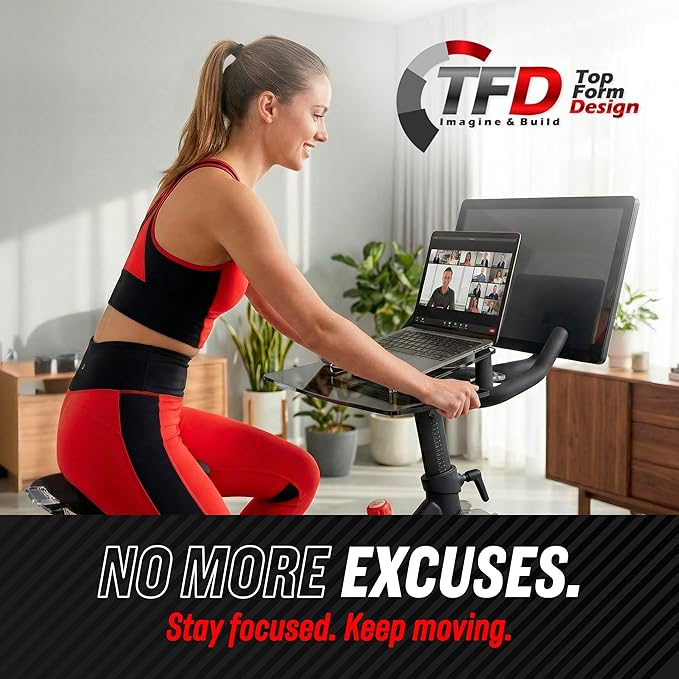 TFD The Tray Original for Peloton Bike Original Models, Angled Acrylic Desk Tray with Rubber Grip Insert for Laptop, Tablet, Phone, and Books, Work or Read While Riding, Dark Acrylic