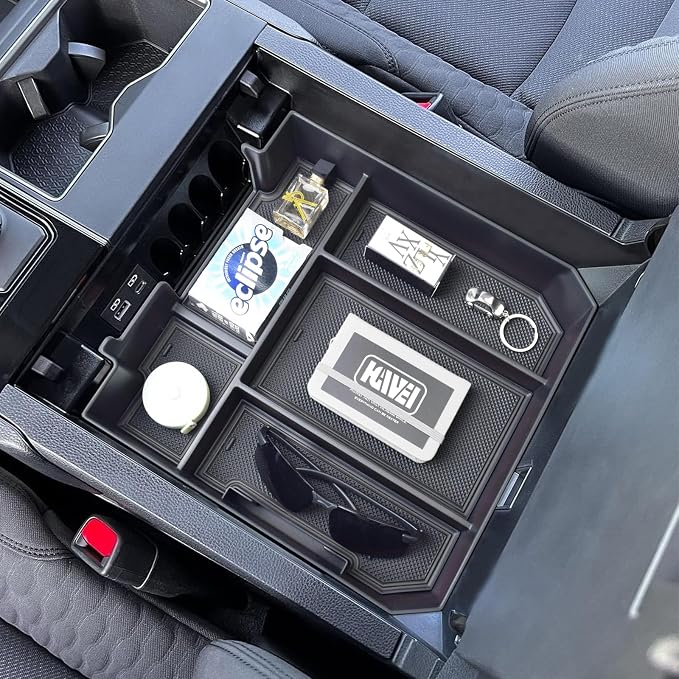 HGWEI Center Console Organizer Compatible with Toyota Tundra 2022 2023 2024 2025 2026 and 2023-2026 Toyota sequoia Accessories Insert Tray Armrest Secondary Storage Box Coin Holder (Black Trim)