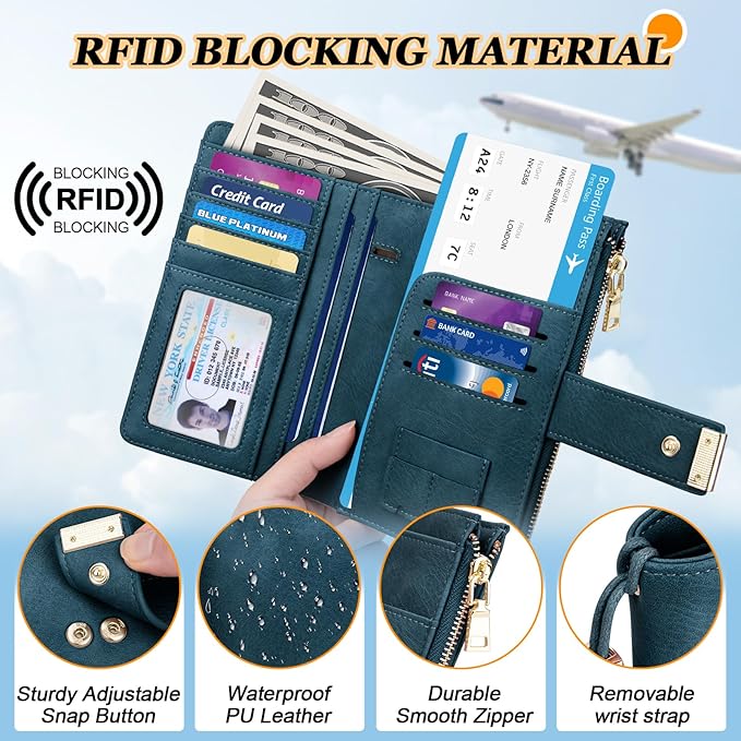 HUANLANG Passport Holder with Airtag for Women/Men, Airtag Passport Wallet for Travel Leather Passport Holder RFID Blocking,Travel Passport Walelt with Credit Card Holder