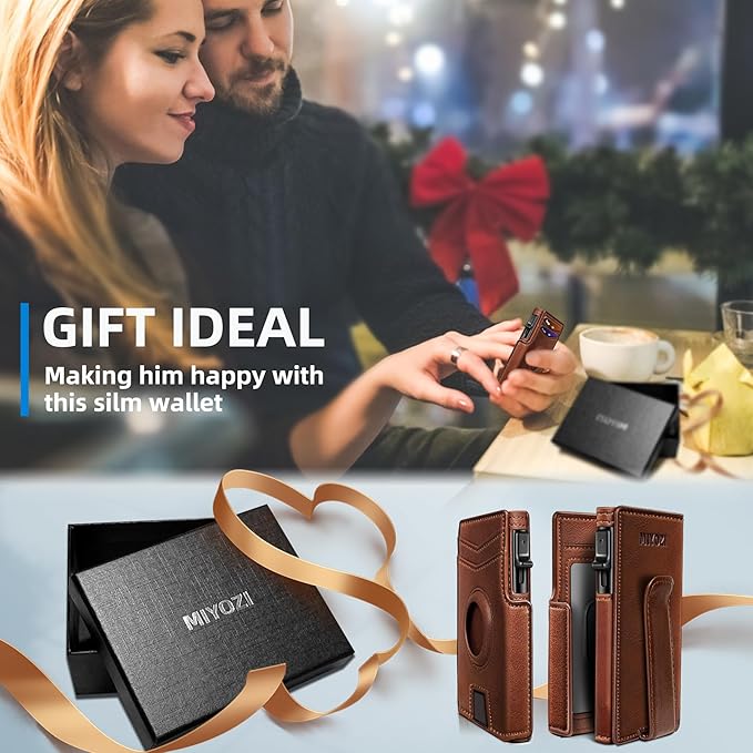 miyozi Airtag Wallet for Men,with Money Clip 10 Cards Metal Case Smart Slim Pop Up Credit Card Holder Flip with Magnetic Closure RFID Blocking wallet with Gift Box