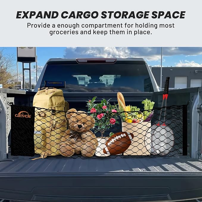 Truck Bed Cargo Net for 2019-2026 Chevy Silverado & GMC Sierra 1500/2500HD/3500HD, Envelope Style Pickup Truck Bed Net for Silverado Accessories, Upgraded Trunk Cargo Net Storage Bag