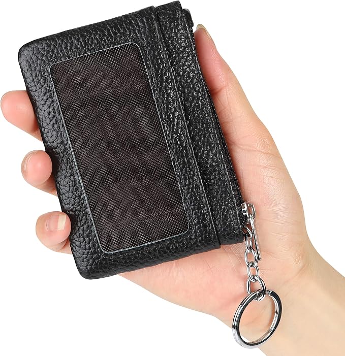 Women Genuine Leather Keychain Zipper Change Wallet Small Mini Pocket Size Coin Purse
