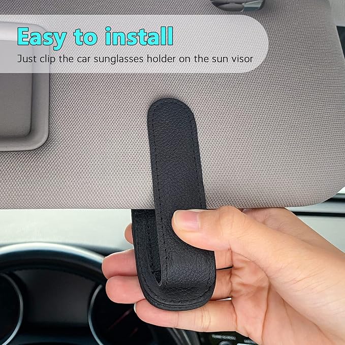 Visonx 2 Pieces Sunglass Holder for Car Visor Clip, Magnetic Leather Eyeglass Hanger Clip for Car, Square Car Visor Accessories (Black)