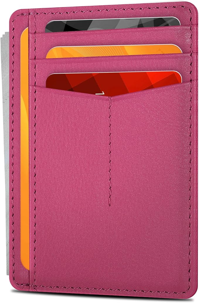 Oak Leathers Leather Slim Minimalist Wallet for Men & Women RFID Front Pocket Leather Card Holder Wallets (Nappa Pink)