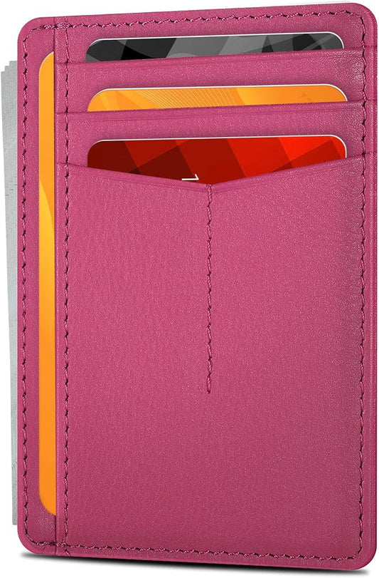 Oak Leathers Leather Slim Minimalist Wallet for Men & Women RFID Front Pocket Leather Card Holder Wallets (Nappa Pink)