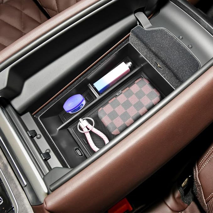 Center Console Organizer Tray Compatible with BMW X5 G05/ X6 G06/ X7 G07 Accessories, X5 G05/ X7 G07 2019-2024 2025 2026, X6 G06 2020-2024 2025 2026 Secondary Storage Armrest Glove Box, Black