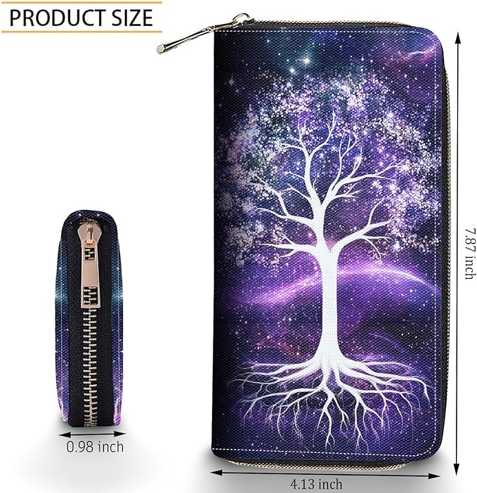 Bxgolkgd Womens Wallet, RFID Blocking Leather Wallet,Large Capacity Wallet Credit Card Holder PU Leather Ladies Clutch with Zipper Coin Pocket - Tree of Life