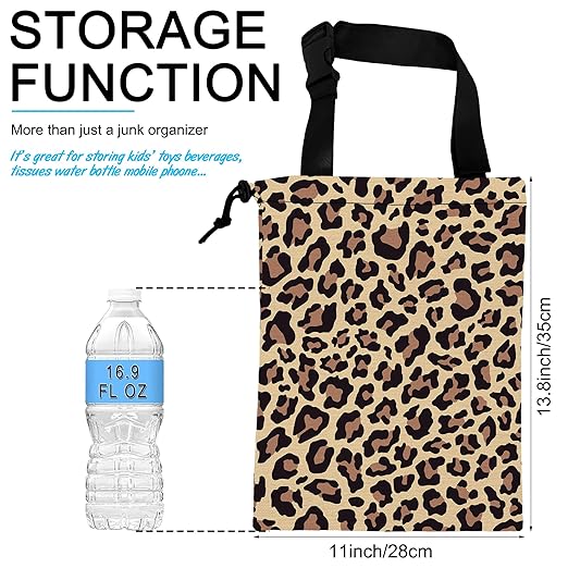Car Trash Bag Hanging Brown Leopard Print Car Trash Can Waterproof Garbage Bag Hanging for Car Back Seat