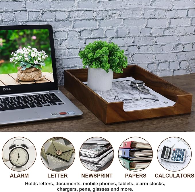 Buqoo Walnut Wood Desk Organizer Letter Tray