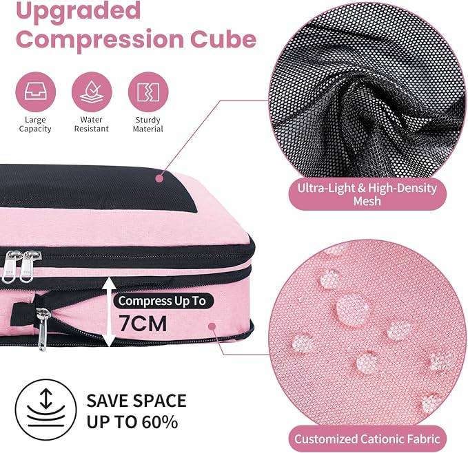 Compression Packing Cubes for Travel, Lightweight Vacation Travel Essentials, Travel Accessories for Suitcase Organizer Bags Set, Durable Luggage Organizer
