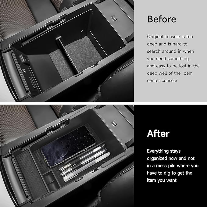 Center Console Organizer Tray Compatible with Mazda 3 Accessories 2019-2025 2026 Armrest Storage Box ABS Console Insert Tray Container