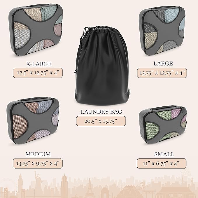 Shacke Packing Cubes for Travel 5 Set - Premium Luggage Organizer Bags - Versatile Travel Organizer for Women and Men - Optimized Packing Bags - Travel Essentials (Dark Grey)