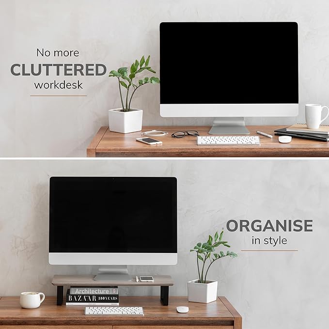 Anji Mountain Monitor Stand - Desktop Organizer & Laptop Riser, Ergonomic Monitor Riser, Space-Saving Monitor Stand for Desk, Durable Construction, Easy Assembly, Ideal for Home & Office,Biscotti