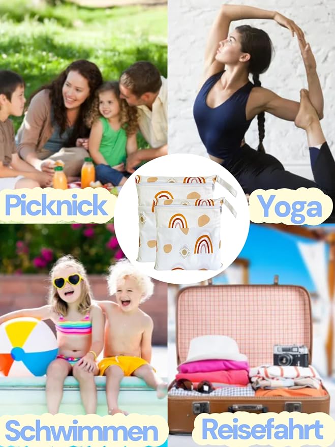 Wet Dry Bag for Cloth Diapers, 2PCS Waterproof Reusable Wet Bag with Zippered Pockets, Washable, Reusable for Travel, Beach, Pool, Stroller, Diapers, Dirty Gym Clothes, Swimsuits, 14x12In & 12x11In