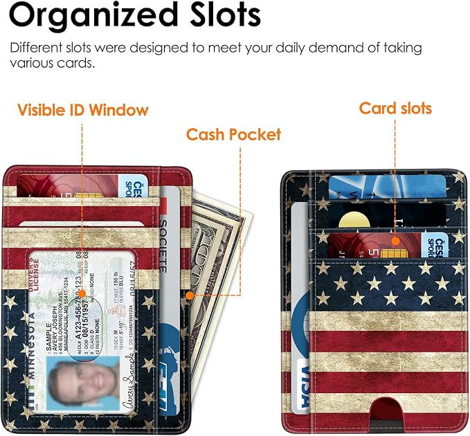 FINTIE Slim Minimalist Front Pocket Wallet, RFID Blocking Credit Card Holder Card Cases with ID Window for Men Women (US-Flag)