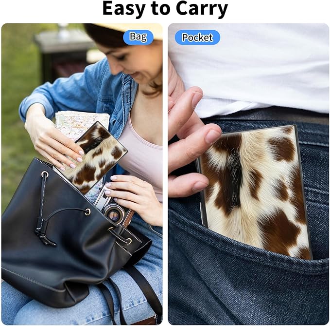 Metal Wallet,Credit Card Holder for Women Men,RFID Blocking Card Holder Wallet Mini Slim Aluminum Wallet ID Case Hard Card Case Business Card Holder Case,Brown White Fur Print