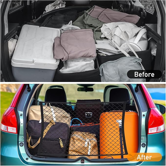 Kaskawise Elastic Cargo Net for SUV,Universal Truck Net Organizer with Storage Bag,32"x24" Stretch to 56"x42" Small Cargo NetBungee Mesh Cargo Hold for Car,Truck,Pickup,RV,Road Trip Essentials