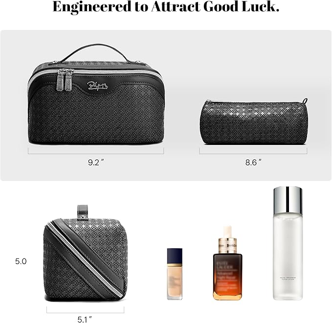 BOYATU Travel Makeup Bag for Women: Four Leaf Clover Large Capacity 3 Pcs Set Cosmetic Bags - Waterproof 50% Extra Space for Toiletry Organizer - Travel Essentials for Fortunate (06 Black)