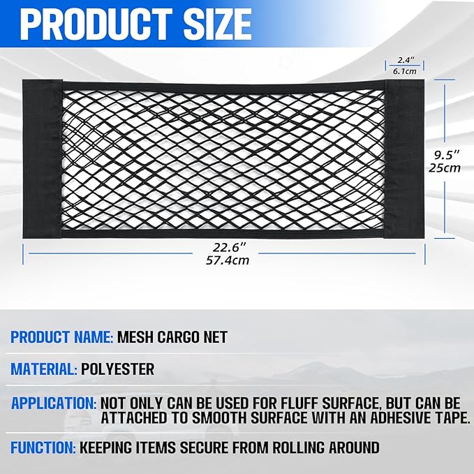 2 Packs Universal Mesh Cargo Net,Elastic Car Storage Net Pocket Bag for Trunk,Automotive Cargo Nets Storage Pouch Add On Organizers for RV,Car,Truck(22.6 * 9.5 inch)