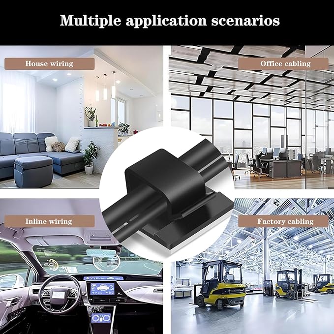 Cable Clips，50PCS Electrical Cord Management Adhesive Cable Wire Clip Wire Clips wall，Used for Cars, Offices, and Homes Cable Clips Cord Organizer（Black）