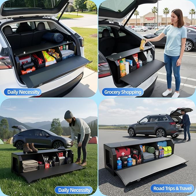 Car Trunk Organizer, Waterproof SUV Organizer Trunk Storage with Lid & Handle, Extra Large Leather Callapsible Cargo Organizers, Durable Car Storage Box for Ford Jeep (40.5''*11.4''*12.2'')