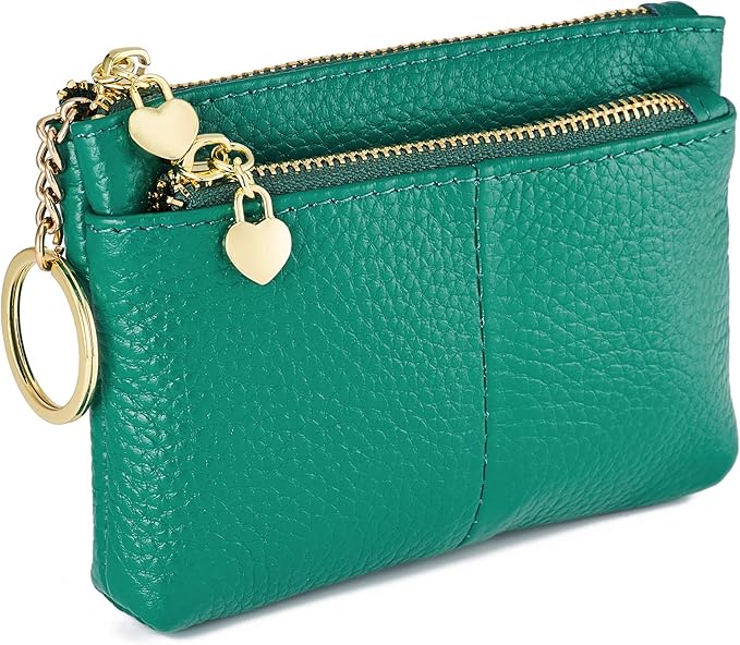 ZOOEASS Women Genuine Leather Zip Mini Coin Purse With Key Ring Triple Zipper Card Holder Wallet