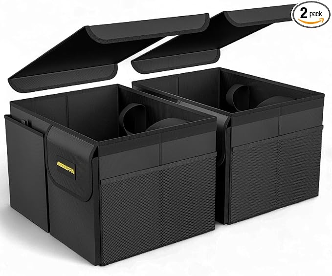 MIKKUPPA Car Trunk Organizer - 35L Collapsible Trunk Organizer with Lid, Sturdy Car Storage for SUV Auto Truck Van (Black, 2Pack)