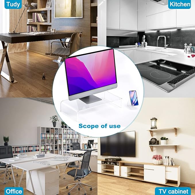 Premium Acrylic Monitor Stand, Extra-Wide Clear Computer Riser 20"x10"x4" ??Laptop Stand, Desktop Organizer for Office & Home, TV, Printer, iMac, Laptop ??Bonus Acrylic Phone Holder