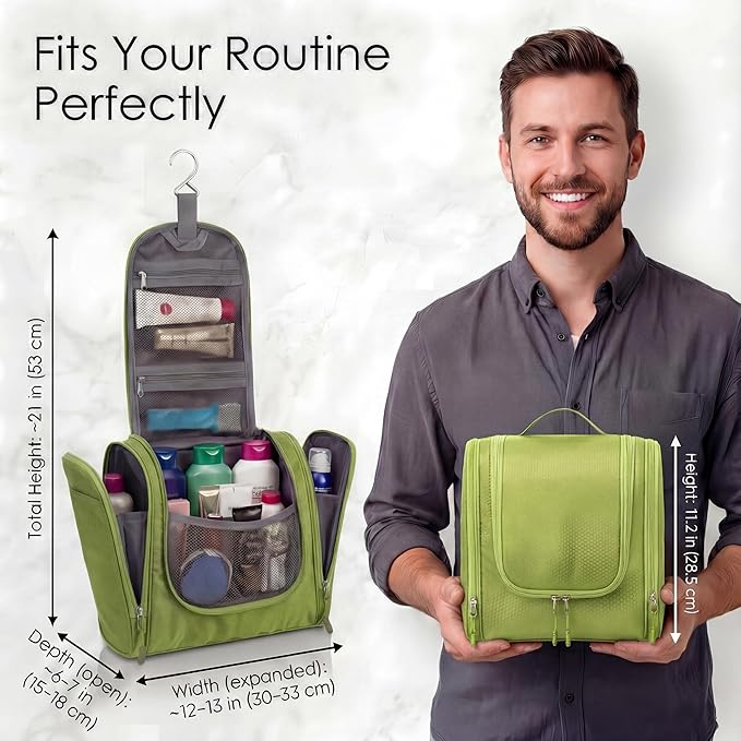 Bago Travel Toiletry Bag for Women and Men X-Large Waterproof Hanging Large Toiletry Bag for Bathroom and Travel Bag for Toiletries Organizer - Makeup Bag (Green)