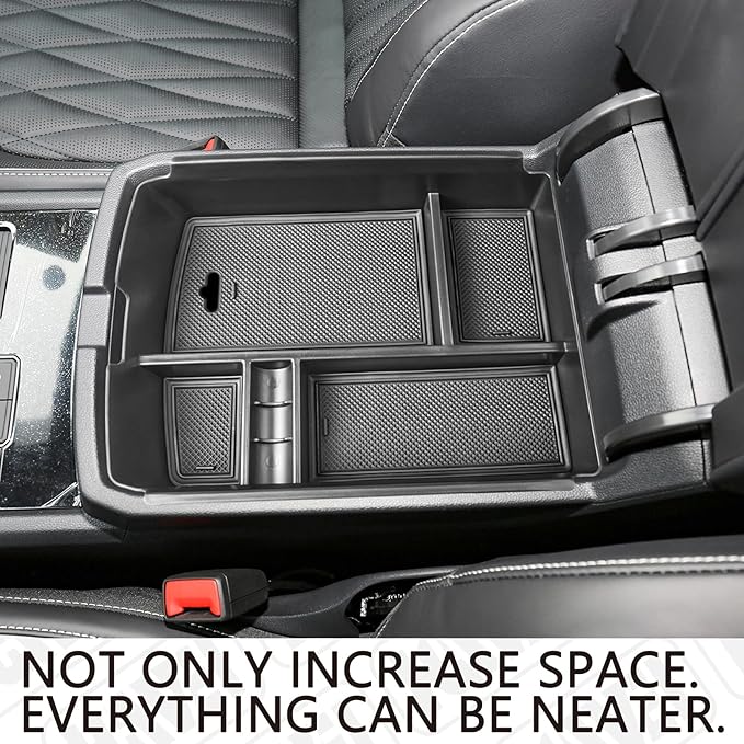 HGWEI Center Console Organizer Compatible with VW Atlas and Cross Sport 2018 2019 2020 2021 2022 2023 Accessories, Interior ABS Armrest Storage Box Insert Tray (Not Fit 2024 2025), Black