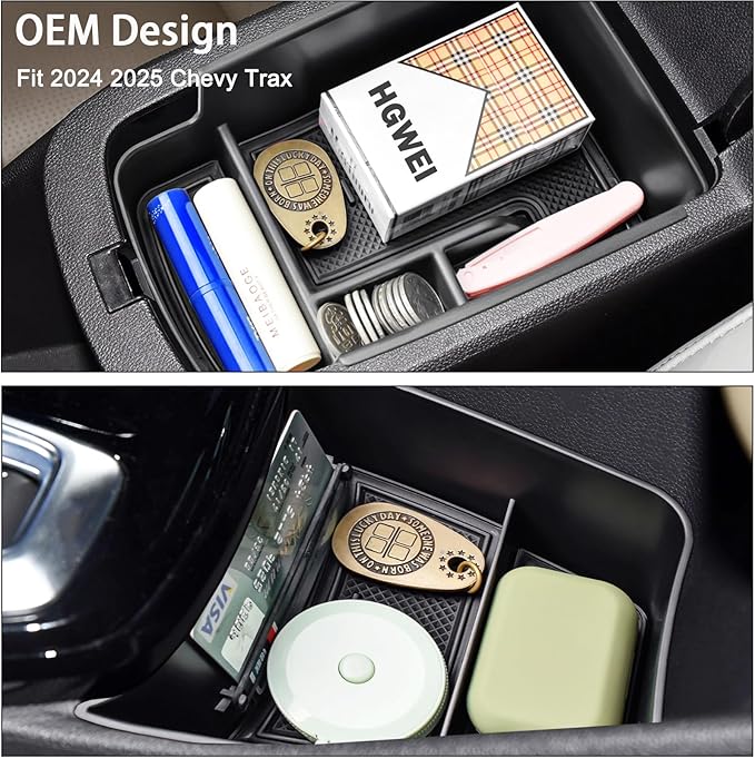 HGWEI 2Pcs Center Console Organizer Compatible with 2024 2025 2026 Chevy Trax Interior Accessories and Lower Middle Console Insert Tray Armrest Storage Box Compartment Divider, Black