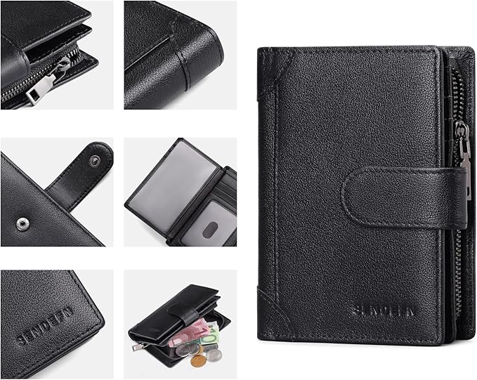 SENDEFN Men's Wallet Genuine Leather Bifold RFID Blocking Wallets for Men Credit Card Holder with Coin Pocket
