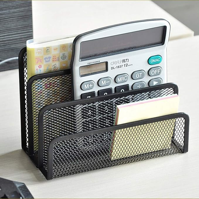 VANRA 2 Small Letter Sorters Desktop Envelopes Holder Organizer Metal Mesh with 3 Vertical Upright Compartments (2 Black)