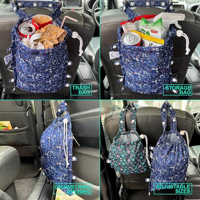 FLOCK THREE Leak-Proof Waterproof Car Trash Bag Foldable Multipurpose Trash bin Container Storage Cute Grocery Organizer Bag for Automotive Front or Back Seat in Cars SUVs and Trucks