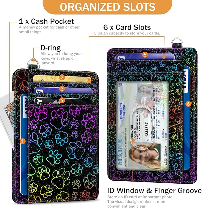 Yonlevres Credit Card Holder Slim Wallet, Puppy Dog Paw RFID Wallet Women Front Pocket Small Card Holder, Travel Cute Funny Thin with ID Window PU Leather RFID Blocking Case Organizer Gifts