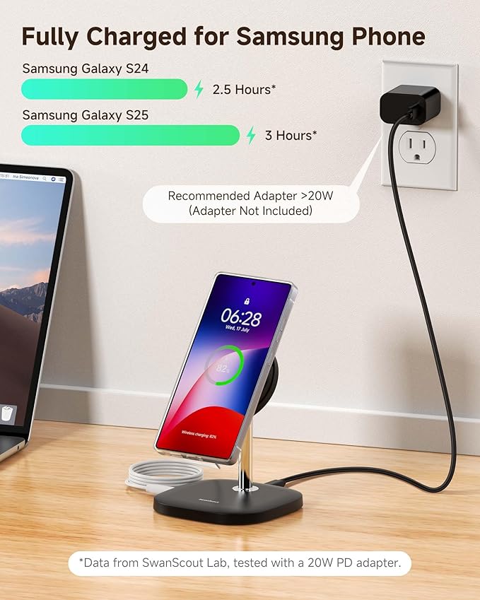 Magnetic Charger Stand for Samsung S26 Ultra/S26+/S26/S25/S24/Z Flip7/Z Flod7 & iPhone Air/17/16/15/14/13/12, Detachable Wireless Charging Station Compatible with MagSafe