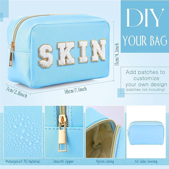 Sweetude 10 Pcs Makeup Bag Bulk for Women Preppy Gift PU Leather Cosmetic Bag Small Skincare Toiletry Pouch Mother Travel Cosmetic Pouch for Bridesmaid Bride Wedding Gift Favors (Gray Blue)
