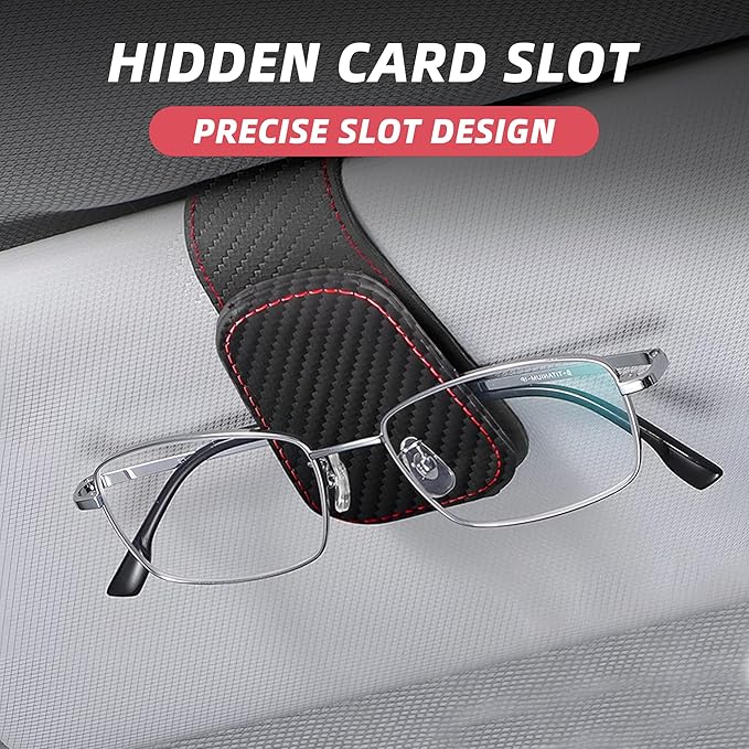 2PCS Sunglasses Holders for Car Sun Visor, Leather Eyeglasses Hanger Mounter, Magnetic Glasses Holder and Ticket Card Clip, Universal Auto Interior Accessories (Carbon Fibre, 2PCS)