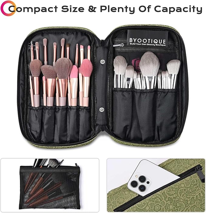 BYOOTIQUE Travel Makeup Brush Holder Bag Cosmetic Brush Organizer Rococo Green